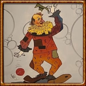 Oil on Canvas Whimsical Clown Wall Art Painting  24" x 20"